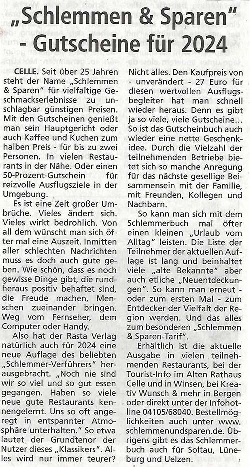 Schlemmen & Sparen - Gutscheine für 2024 Schlemmen & Sparen - Gutscheine für 2024