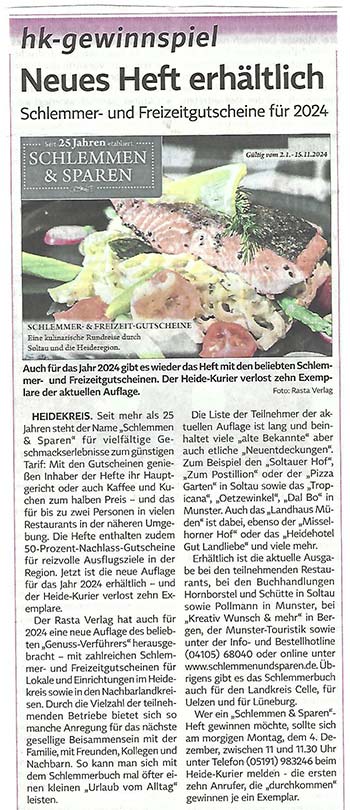 Neues Heft Schlemmen & Sparen erhältlich Neues Heft Schlemmen & Sparen erhältlich